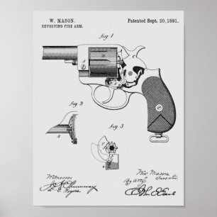 1881 Revolver Patent Kunst Zeichnung Druck Poster