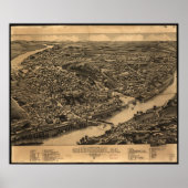1881 Sherbrooke, Quebec Bird's Eye Panorama Karte Poster (Vorne)