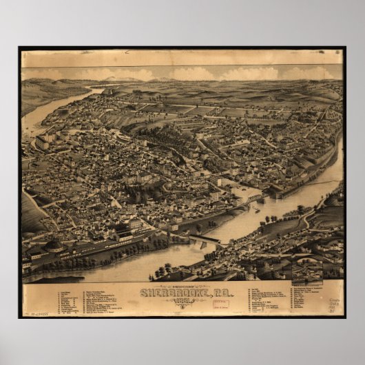 1881 Sherbrooke, Quebec Bird's Eye Panorama Karte Poster (Vorne)