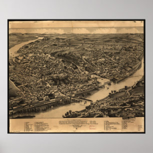 1881 Sherbrooke, Quebec Bird's Eye Panoramic Map Poster