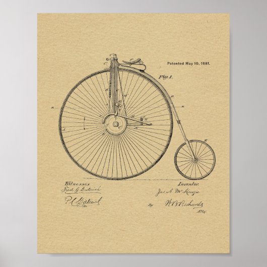 1881 Vintages Fahrrad-Patent Art Printwerbung Poster (Vorne)