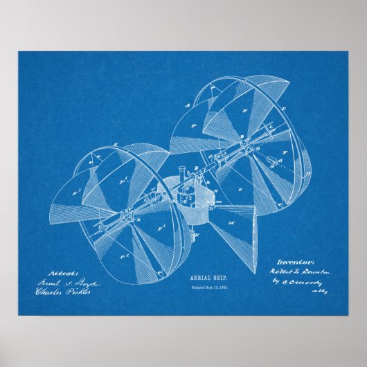 1882 Flugzeugpatentkunst Zeichnend Print Poster (Vorne)