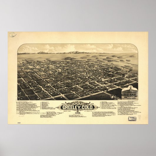 1882 Greeley, CO Birds Eye Panoramablick Karte Poster (Vorne)