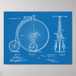 1882 High Wheeler Fahrrad Design Patent Kunst Druc Poster