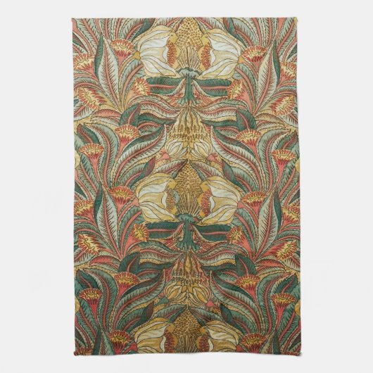 1882 Vintag große Blume & Blätter Golden Green Geschirrtuch (Vertikal)