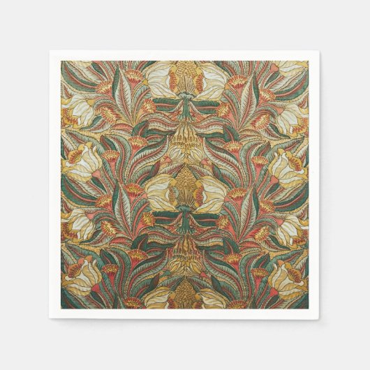 1882 Vintag große Blume & Blätter Golden Green Serviette (Vorderseite)
