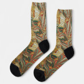 1882 Vintag große Blume & Blätter Golden Green Socken (Linkes Detail)