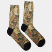 1882 Vintag große Blume & Blätter Golden Green Socken (Rechts)