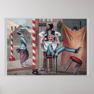 1882 Vintager Friseursalon-Spaß: Der Dorf-Galan Poster