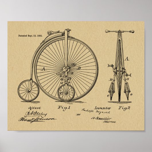 1882 Vintages Fahrrad-Patent Art Printwerbung Poster (Vorne)