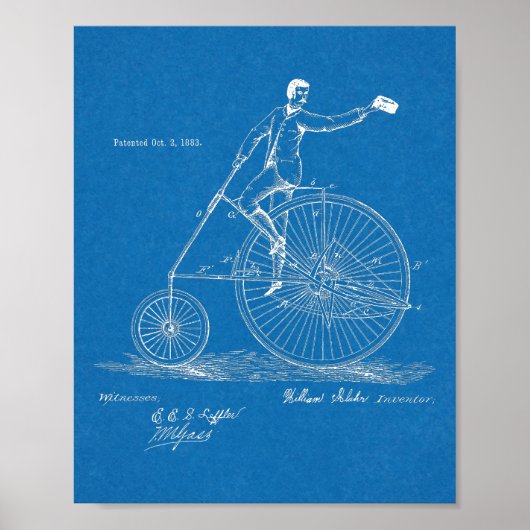 1883 Entwurf eines Patents für Fahrräder mit hohem Poster (Vorne)