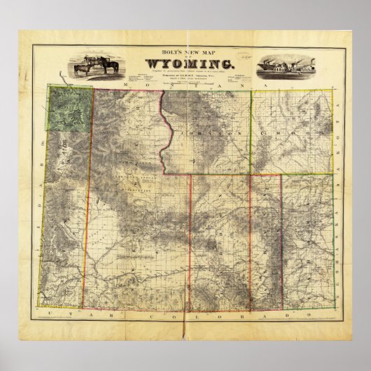 1883 Holt's New Map of Wyoming by Frank Bond Poster (Vorne)