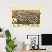 1883 Jamestown, ND Birds Eye Panoramablick Karte Poster (Heimbüro)