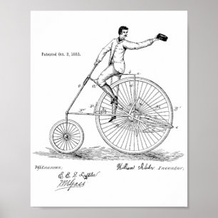 1883 Vintage High Wheeler Fahrrad Patent Kunst Dru Poster