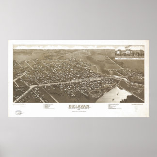1884 Delavan, WI Birds Eye Panorama Karte Poster