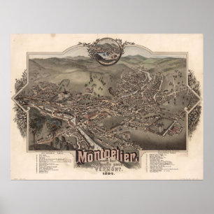 1884 Montpelier, VT Bird's Eye View Panoramablick Poster