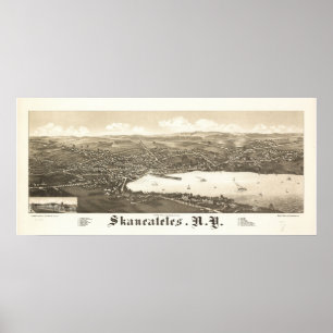 1884 Skaneateles, New Birds Eye Panoramablick Kart Poster