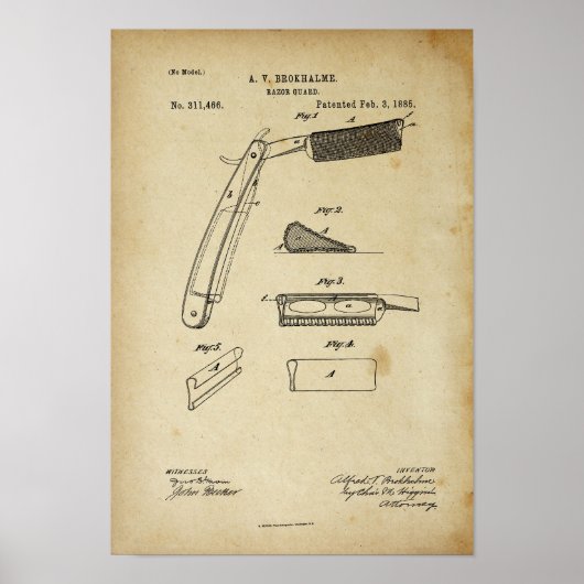 1885 Barber Razor Old Look Patent Artwork Poster (Vorne)
