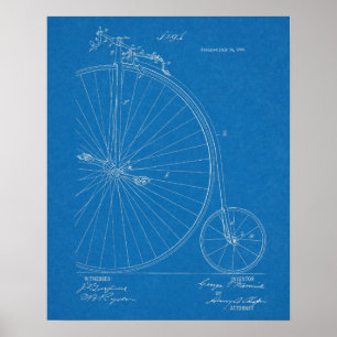 1885 High Wheeler Fahrrad Design Patent Kunstposte Poster