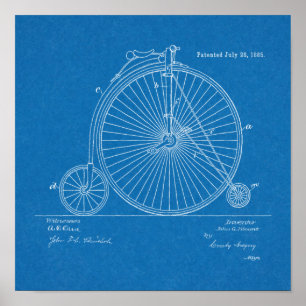 1885 High Wheeler Fahrrad Design Patent Kunstposte Poster