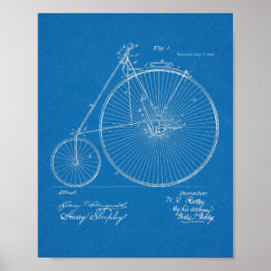 1885 High Wheeler Fahrrad Design Patent Kunstposte Poster