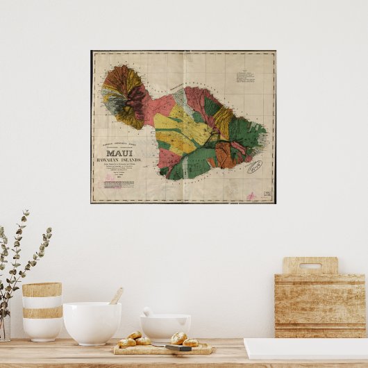 1885 Karte von Maui, Hawaii Poster (Küche)