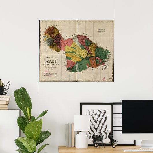 1885 Karte von Maui, Hawaii Poster (Heimbüro)