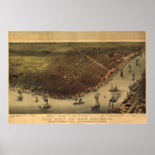 1885 New Orleans, LA Birds Eye Panoramablick Karte Poster