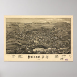 1885 Pulaski, NY Vogel-Augen-Ansicht-panoramische Poster