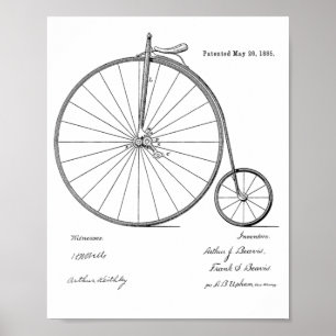 1885 Vintage High Wheeler Fahrrad Patent Kunst Dru Poster