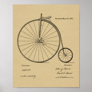 1885 Vintage High Wheeler Fahrrad Patent Kunst Dru Poster