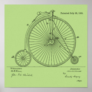 1885 Vintage High Wheeler Fahrrad Patent Kunst Dru Poster