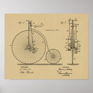 1885 Vintage High Wheeler Fahrrad Patent Kunst Dru Poster