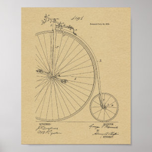 1885 Vintage High Wheeler Fahrrad Patent Kunst Dru Poster