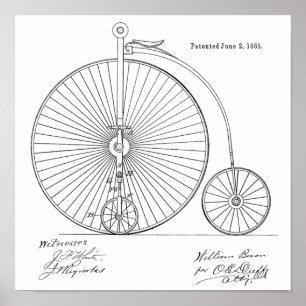 1885 Vintage High Wheeler Fahrrad Patent Kunst Dru Poster