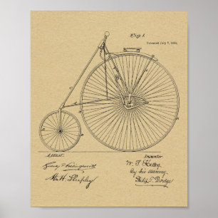 1885 Vintage High Wheeler Fahrrad Patent Kunst Dru Poster