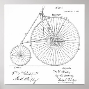 1885 Vintage High Wheeler Fahrrad Patent Kunst Dru Poster