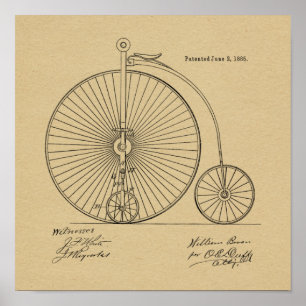 1885 Vintage High Wheeler Fahrrad Patent Kunst Dru Poster