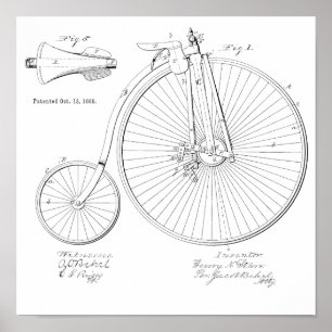 1885 Vintage High Wheeler Fahrrad Patent Kunst Dru Poster