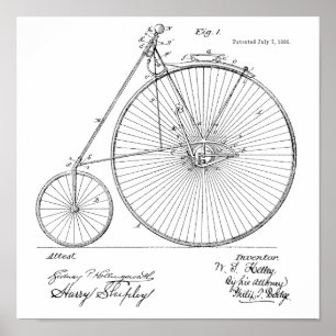 1885 Vintage High Wheeler Fahrrad Patent Kunst Dru Poster