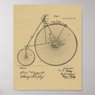 1885 Vintage High Wheeler Fahrrad Patent Kunst Dru Poster