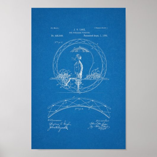 1885 Vintages Einrad-Bike-Patent Poster (Vorne)