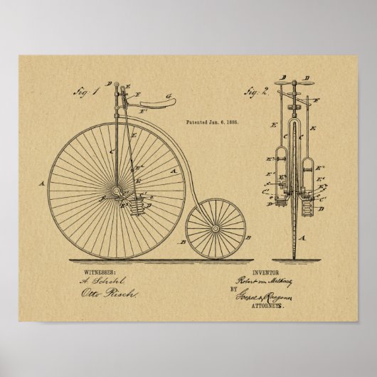 1885 Vintages Fahrrad-Patent Art Printwerbung Poster (Vorne)