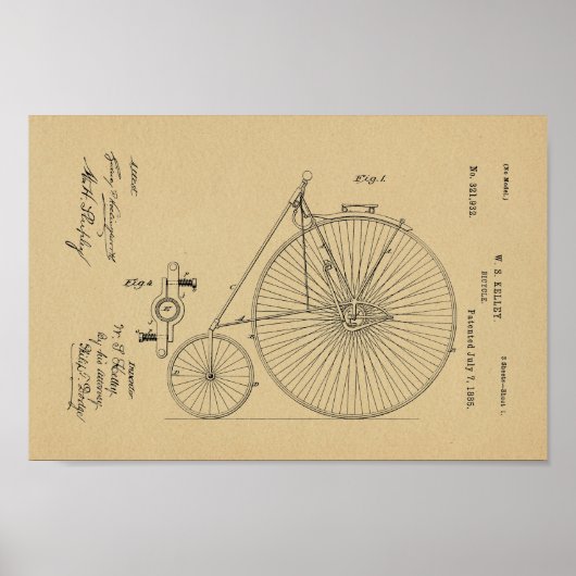 1885 Vintages Fahrrad-Patent Art Printwerbung Poster (Vorne)