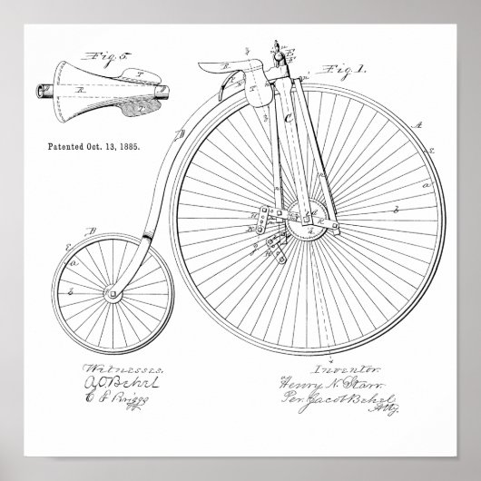 1885 Vintages Fahrrad-Patent Art Printwerbung Poster (Vorne)