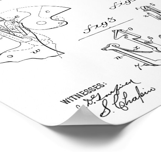 1885 Wesson Gun Patent Art Zeichnend Print Poster (Ecke)