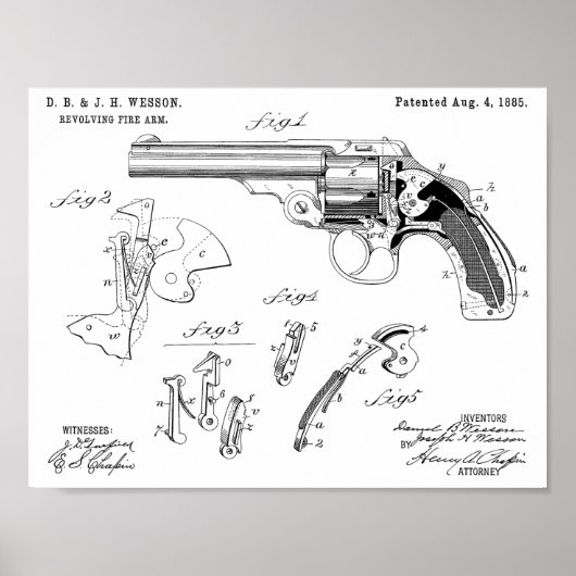 1885 Wesson Gun Patent Art Zeichnend Print Poster (Vorne)