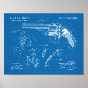1885 Wesson Gun Patent Art Zeichnend Print Poster