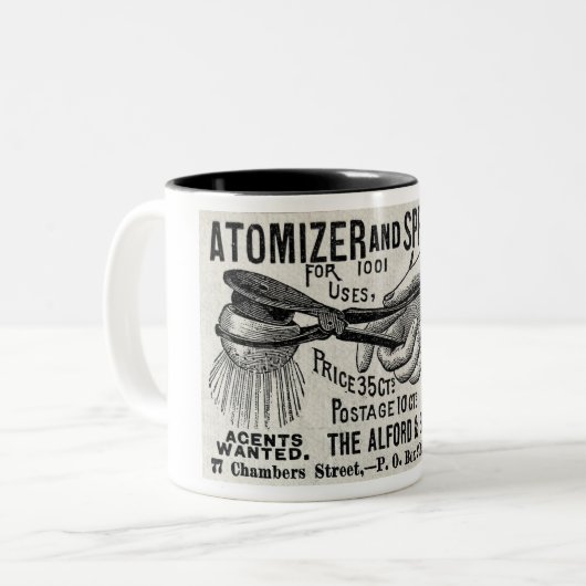 1886 ATOMIZER/SPRINKLER-WERBUNG ZWEIFARBIGE TASSE (Vorderseite Links)