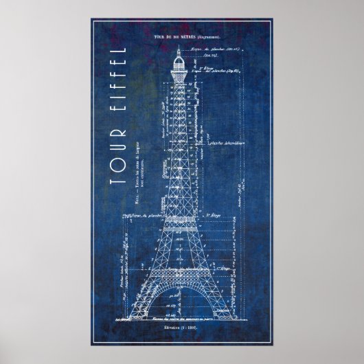 1886 Eiffelturm Engineering Blueprint Poster (Vorne)
